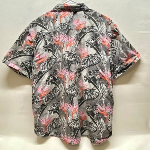 HURLEY Hawiian Button-Up Shirt Men's XXL Gray Floral Lightweight Casual Beach - Picture 2 of 10